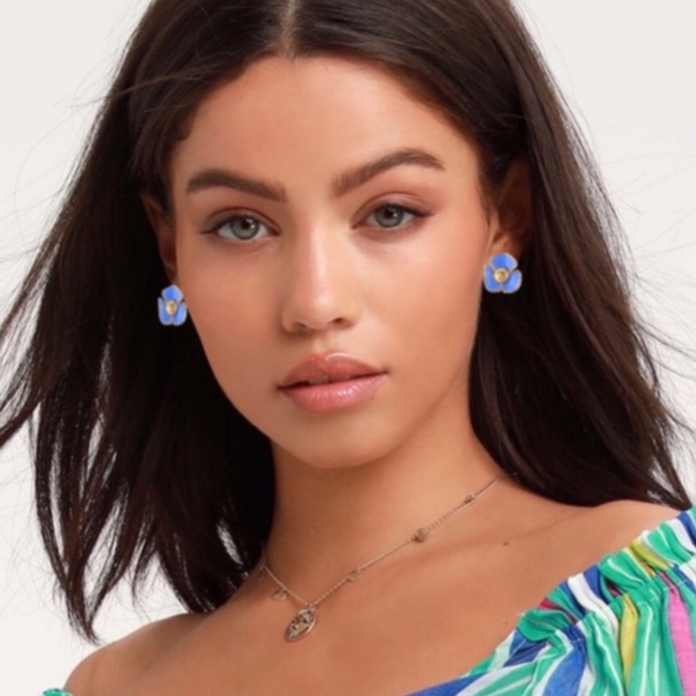 TORY BURCH • Periwinkle Blue Fleur Flower Earrings - Picture 2 of 6